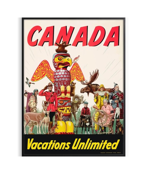 Canada Vacances Illimité Affiche Voyage Affiche rembourrage situé sous