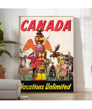 Canada Vacances Illimité Affiche Voyage Affiche rembourrage situé sous