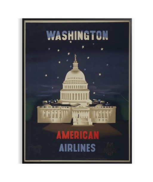 Affiche Vintage Washington American Airlines Economisez 