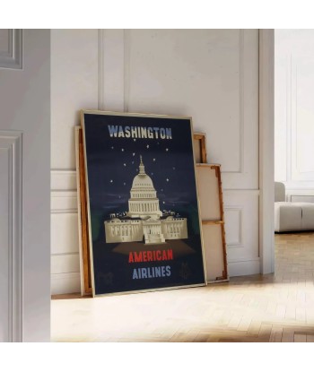 Affiche Vintage Washington American Airlines Economisez 