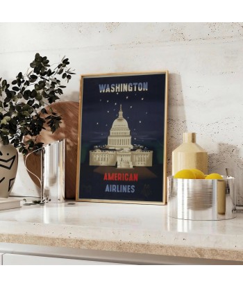 Affiche Vintage Washington American Airlines Economisez 