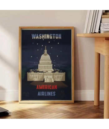 Affiche Vintage Washington American Airlines Economisez 