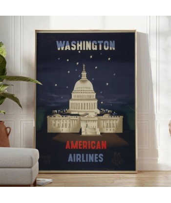 Affiche Vintage Washington American Airlines Economisez 